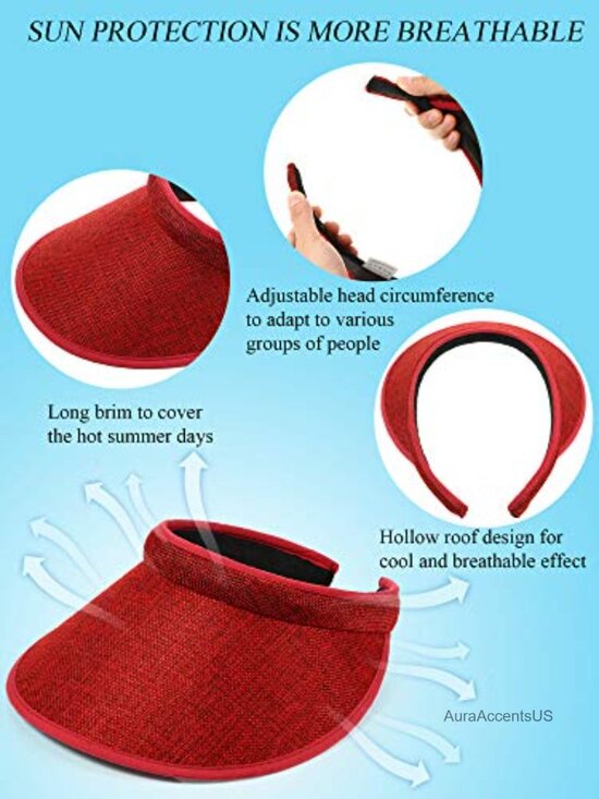 Wide Brim Sun Visor Hats with Clip On - UPF 50 for Sports Travel
